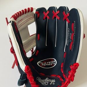 Kids Rawlings Players Series Glove with Red and Dark Blue Accents, 11 inch